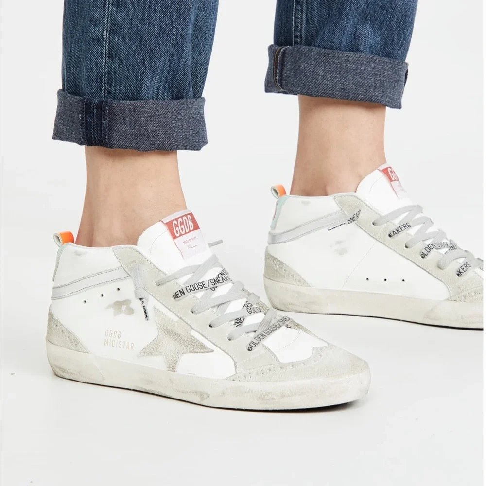 Golden Goose Mid Star Sneaker in White/Ice/Turquoise sz 38 New in Box - Picture 2 of 14